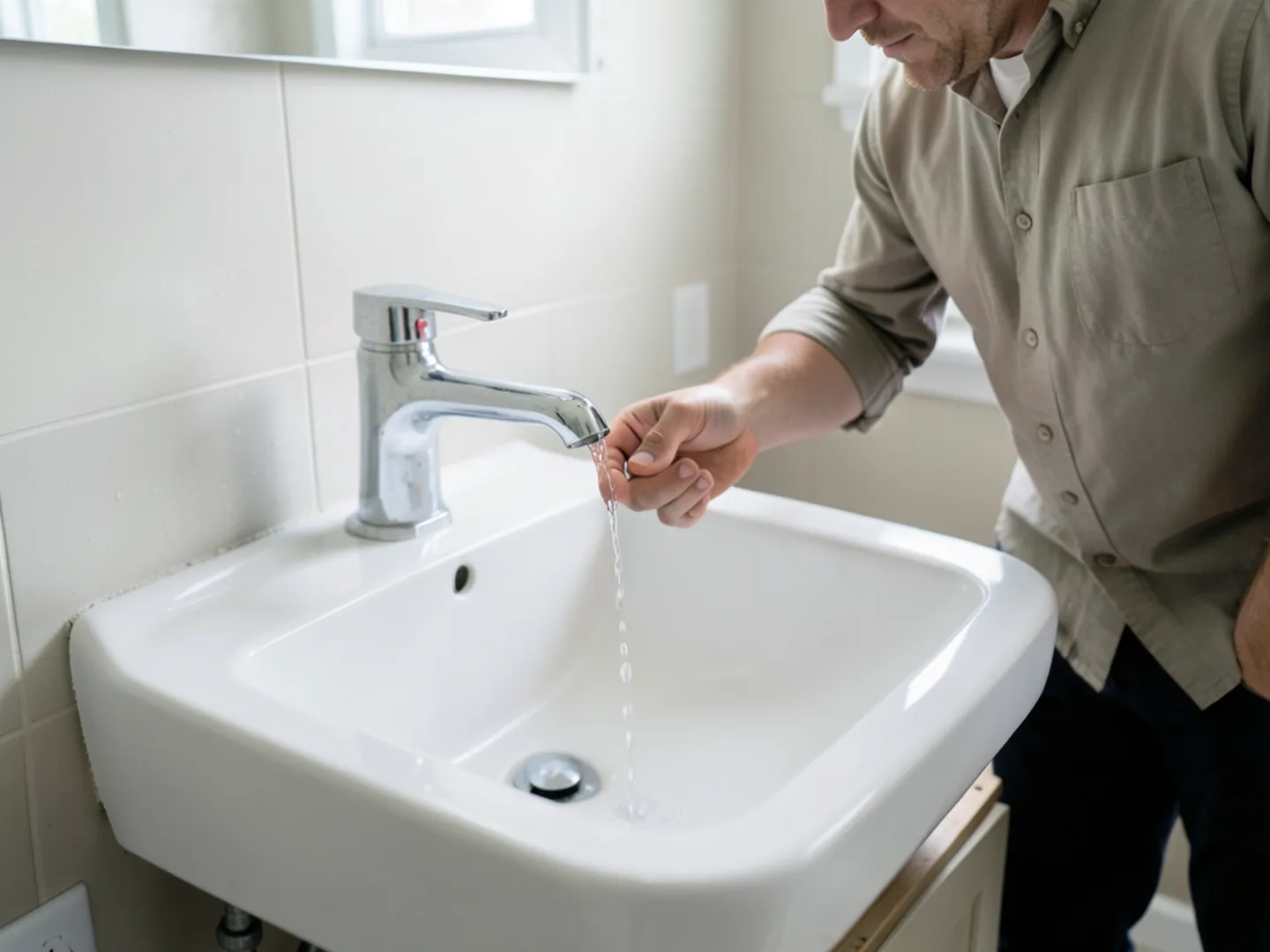 Kitchen faucet dripping steady water droplets into stainless steel sink to prevent pipe freeze