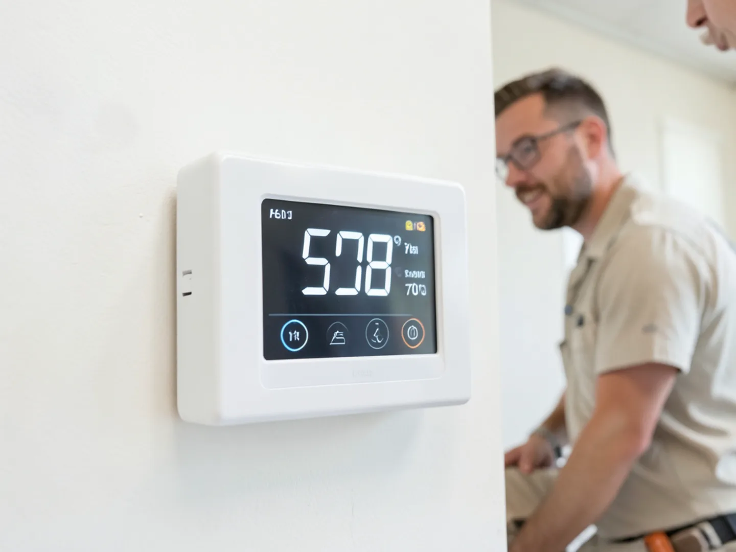 Backlit digital wall thermostat displaying 52 degrees during subzero winter cold snap