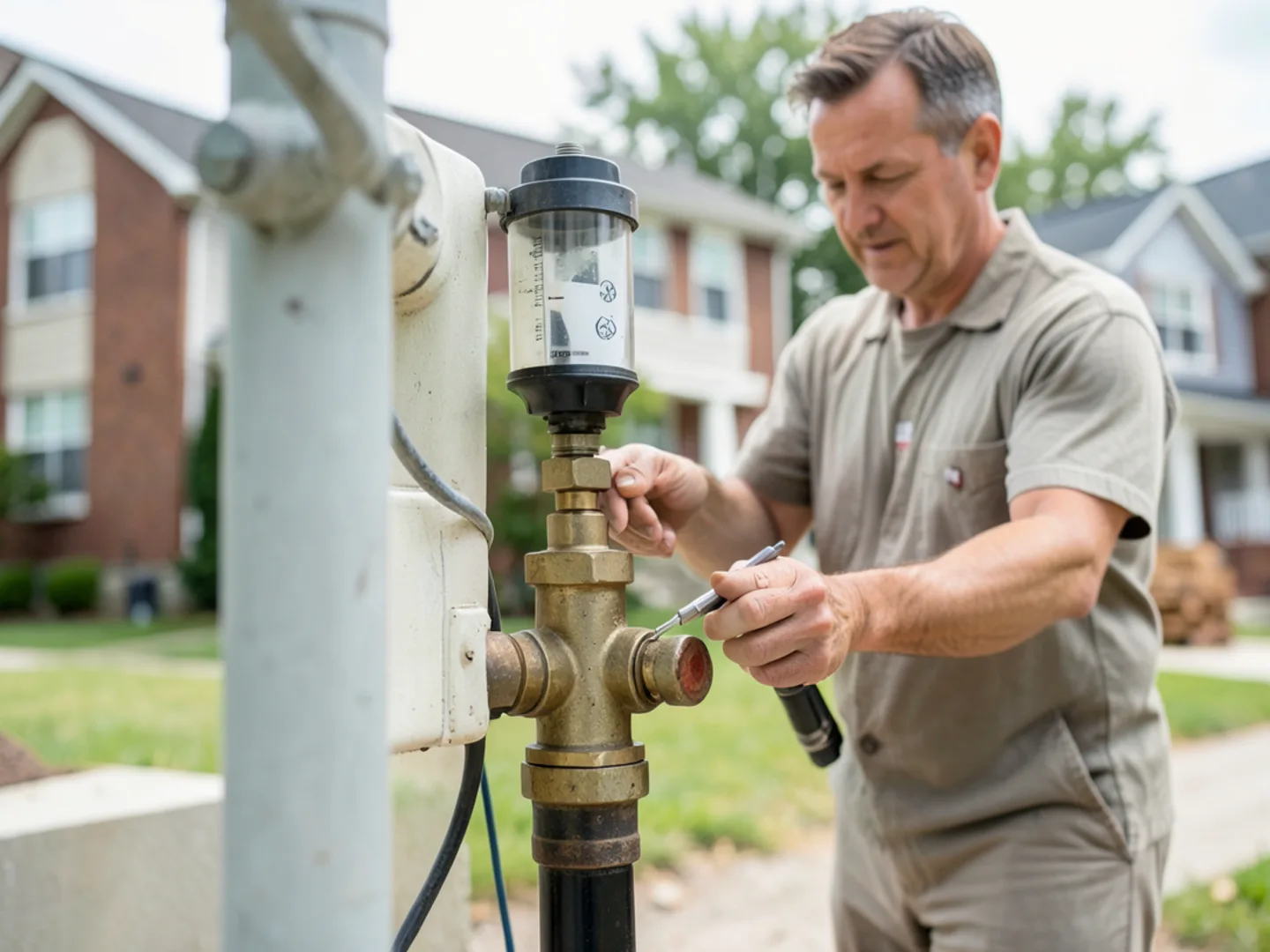 Digital manometer connected to gas control valve pressure tap adjusting manifold pressure regulator