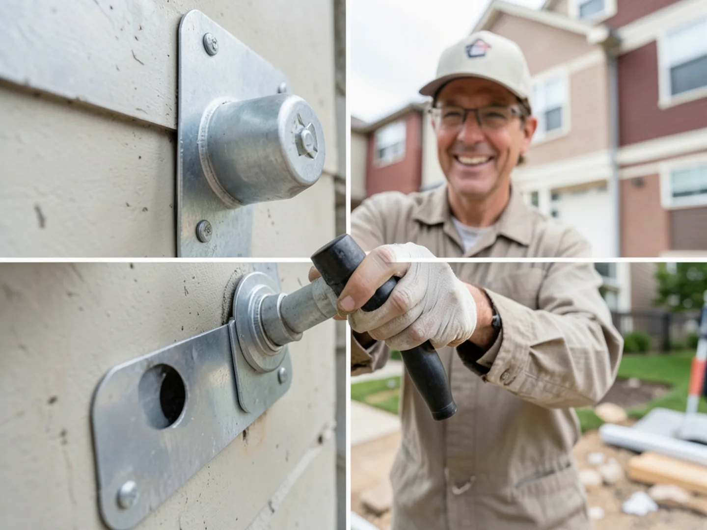 Technician adjusting manual volume damper handle on supply trunk in split-level basement