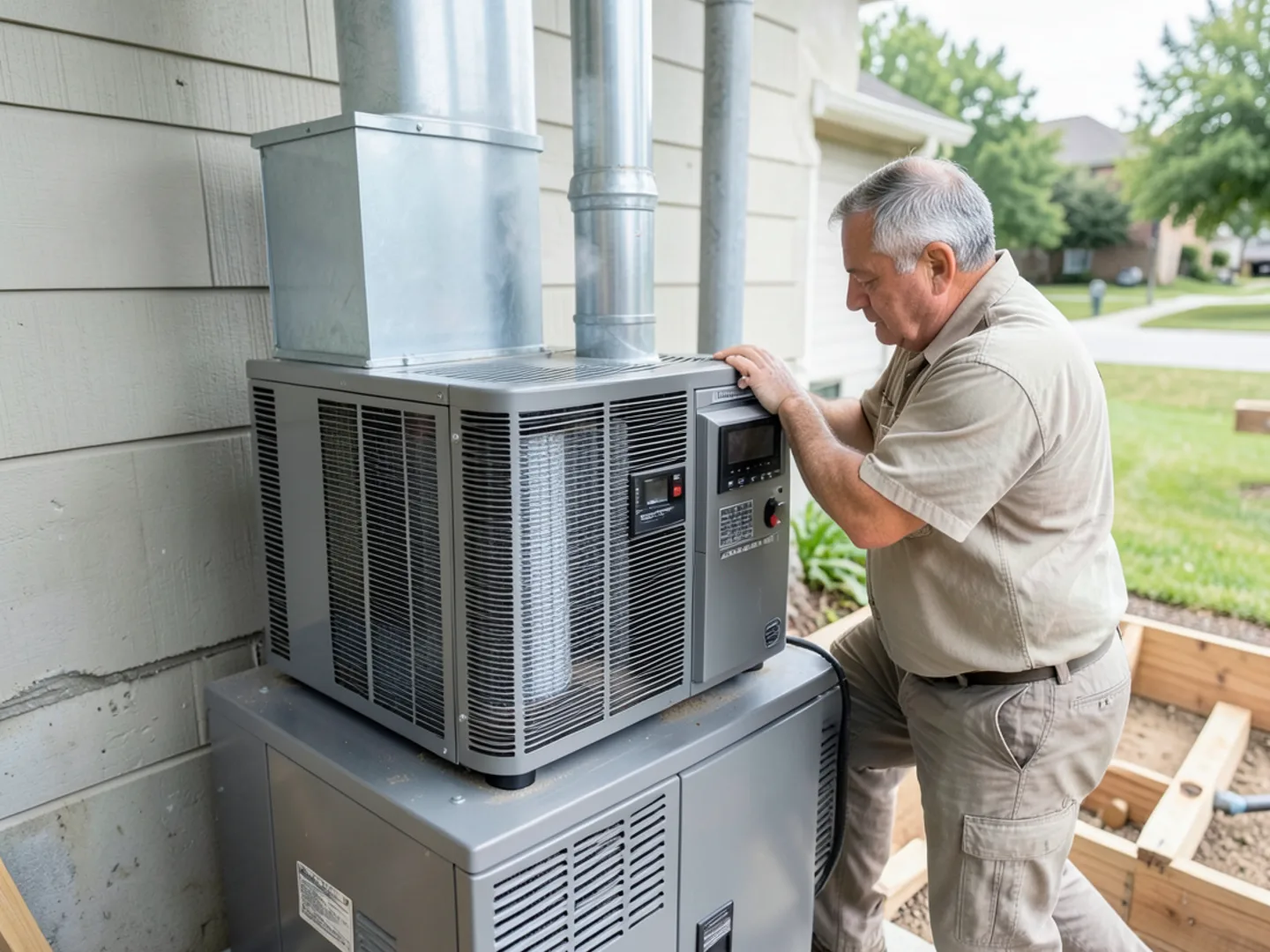 Whole-house electronic air cleaner mounted in return duct drop with power indicator light