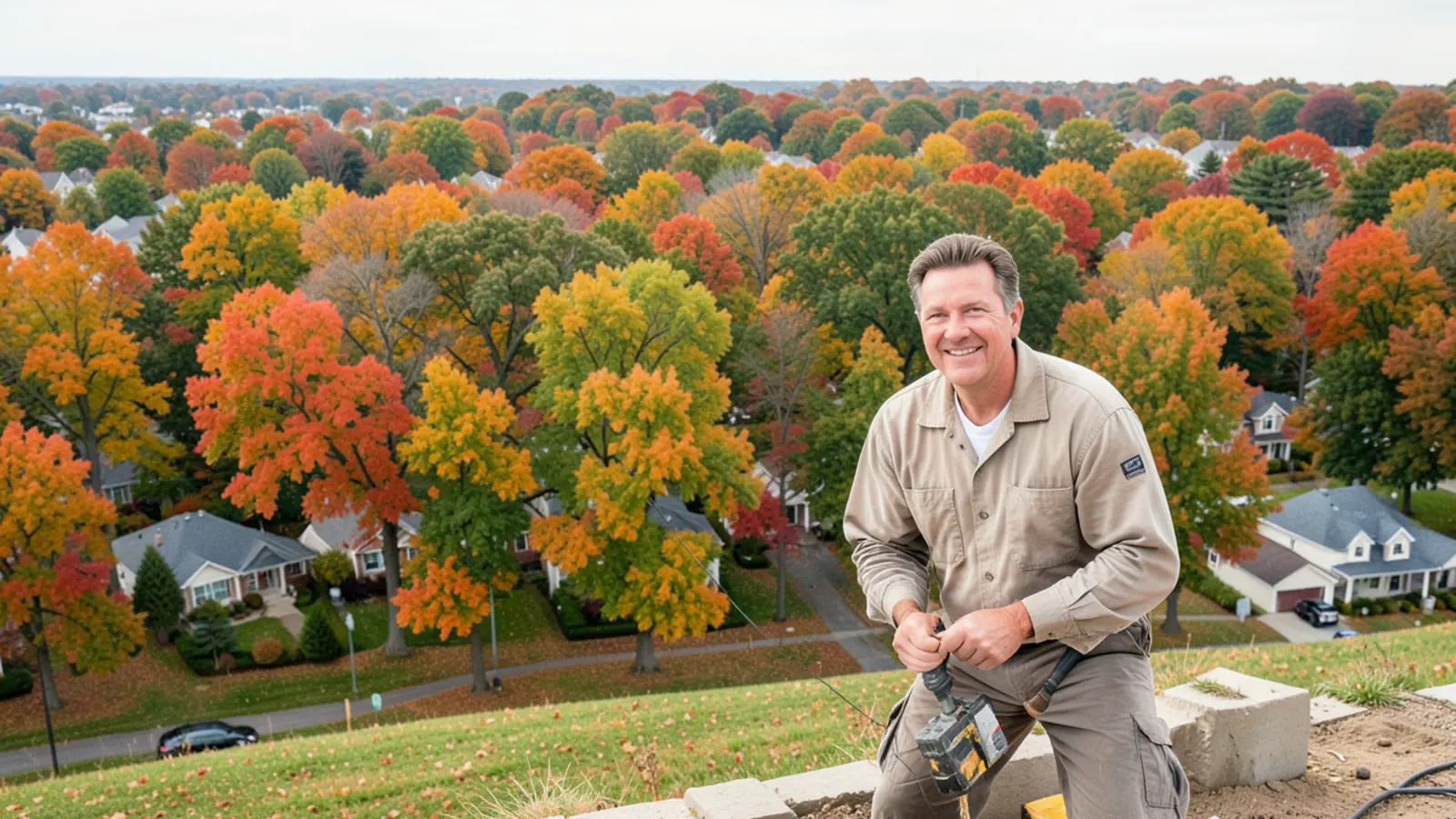 Aerial view of residential tree-lined suburbs in Cook and DuPage County Illinois